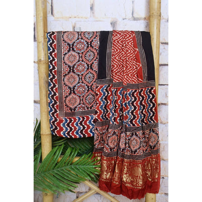 Orange Jaipur Handprinted Ajrakh Cotton Dress Material with Natural Dy –  Sharvari's