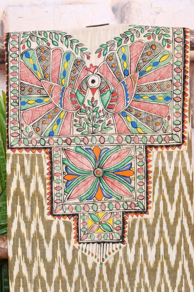 Pure Kosa Tussar Kurti with Handpainted Madhubani Art with Green Leggings 2  piece set, Made To Order